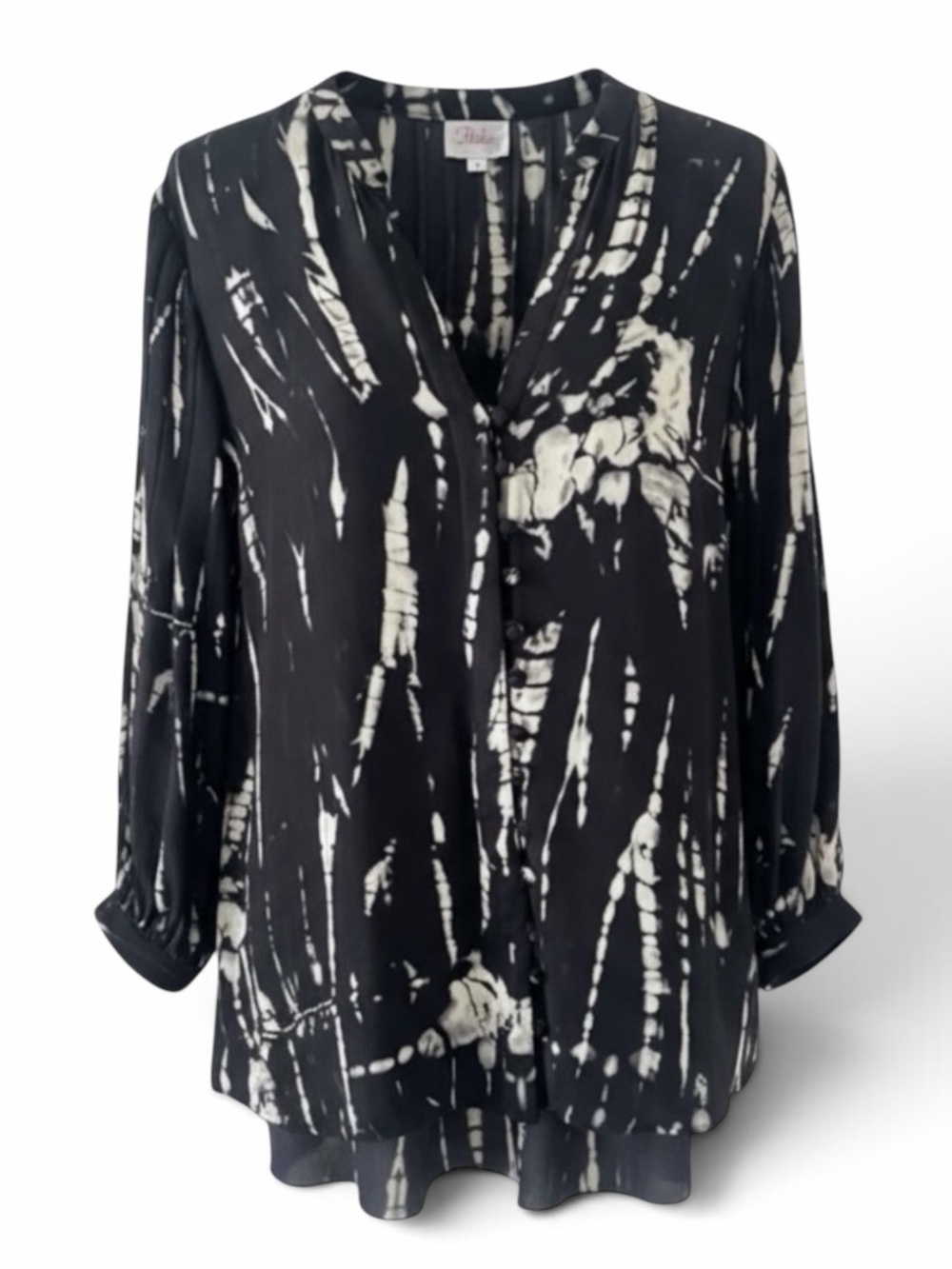 Parker Black and Cream Print 3/4 Sleeve Button Down Silk Blouse Size Small